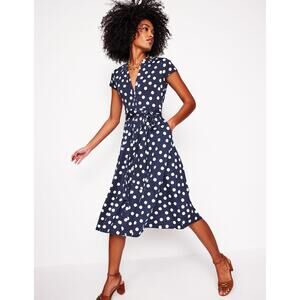 Boden Navy Polka Dot Wrap Dress size 2R NWT